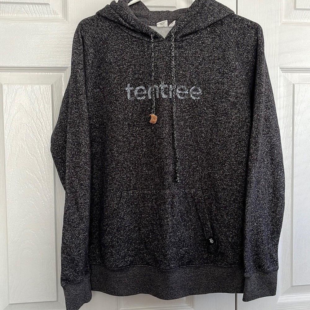 Ten Tree charcoal gray hoodie  with " tentree " print on front - Size Medium